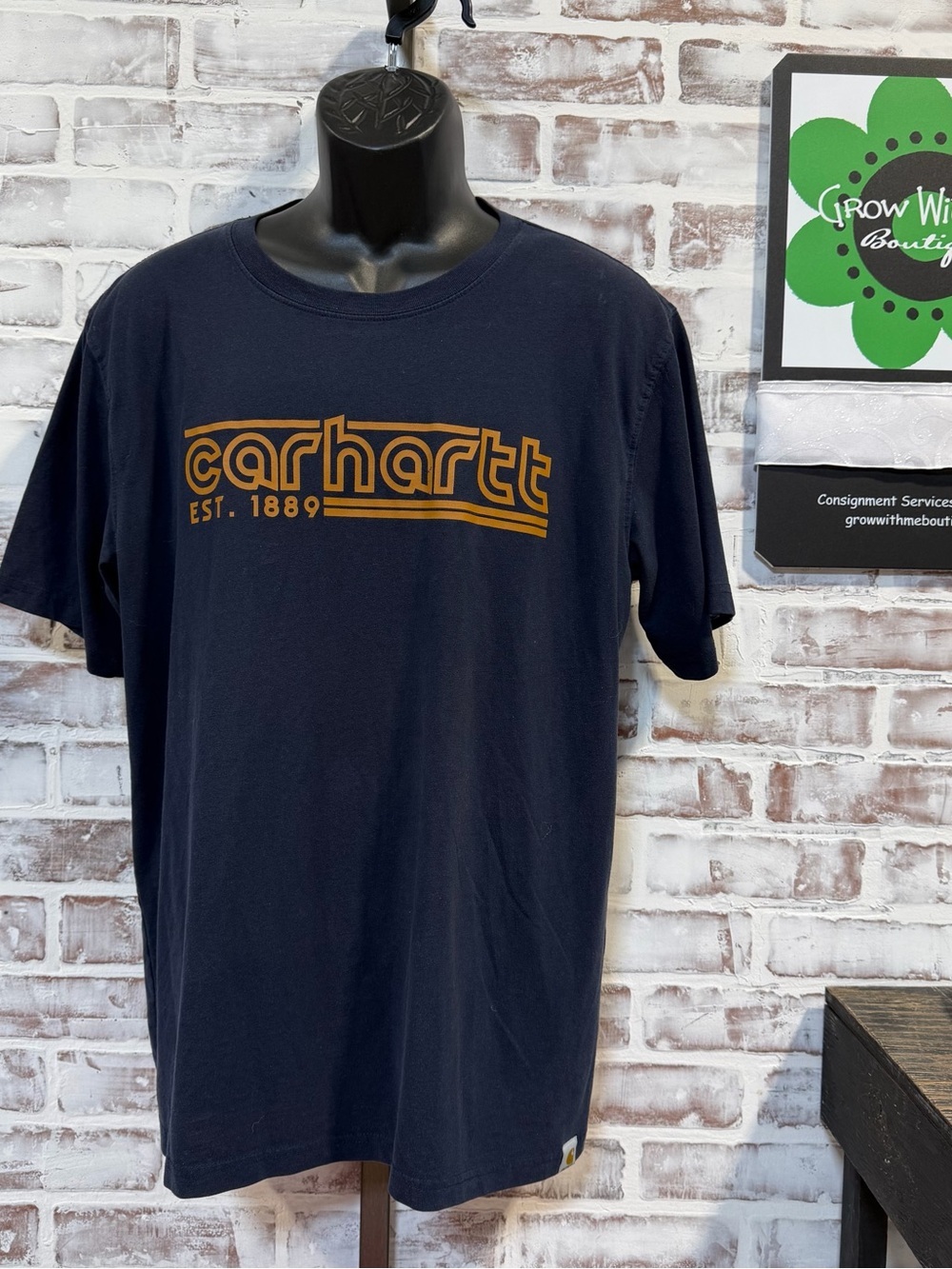 Carhartt Navy Short-Sleeve Tee with Tan Logo